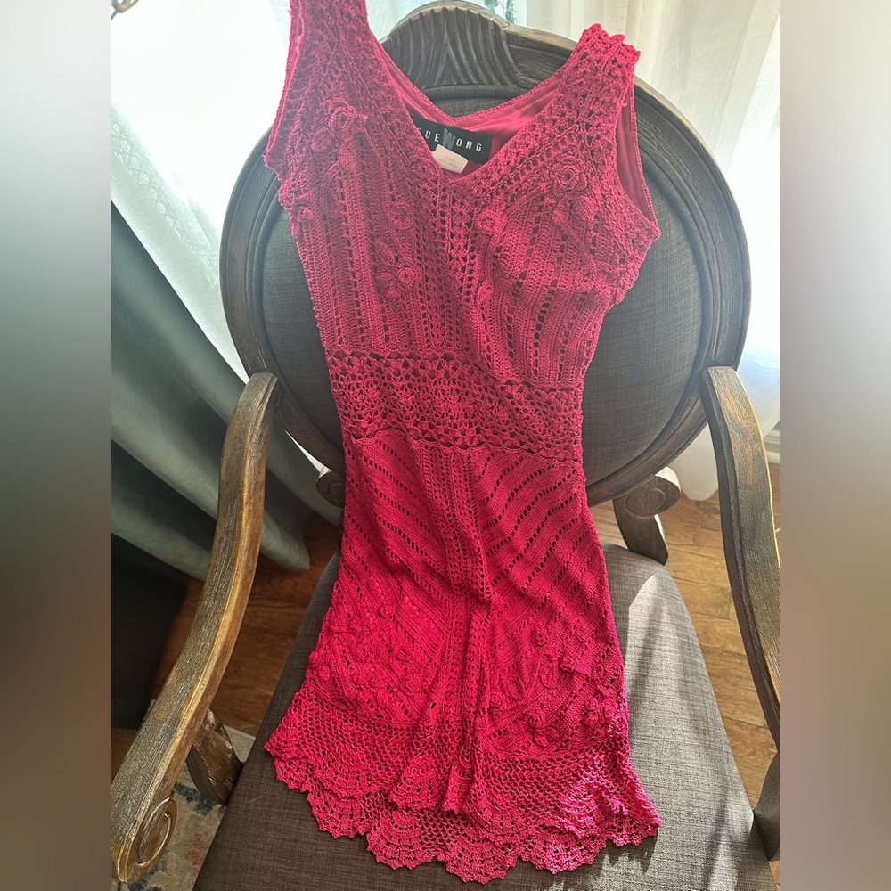 Gorgeous hot pink Sue Wong knitted crocheted Dress size small